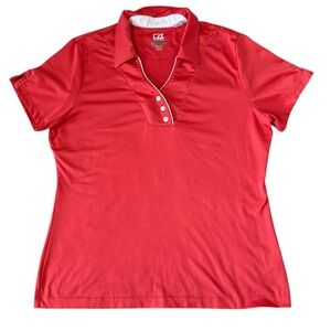 Cutter & Buck‎ Dry Tech Womens Polo Asymmetrical Button Collared LOGO Sz-Large